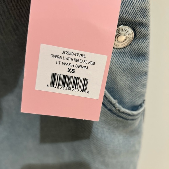 Juicy Couture Wide Leg Overall Light Wash Denim Release Hem Women’s Size XS NWT - Picture 9 of 10